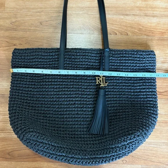 Lauren Ralph Lauren Crochet-Straw Medium Whitney Tote in black - Picture 8 of 9